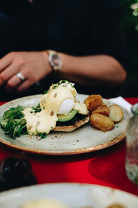 Close-up of breakfast served on table