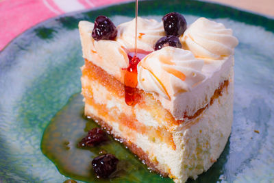 Close-up of cake slice in plate