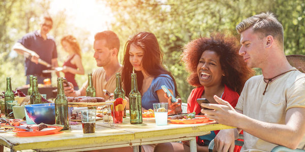 Friends celebrating during garden party