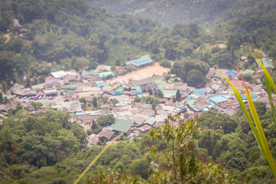 High angle view of buildings in city