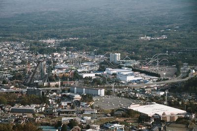 High angle view of town against sky