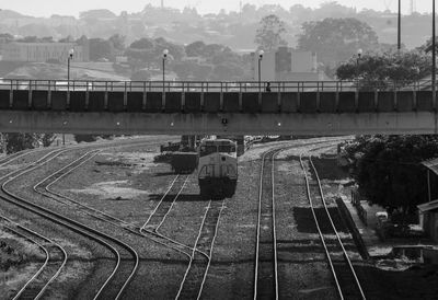 High angle view of train on railroad tracks