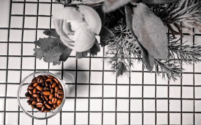 High angle view of rose on table