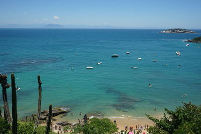 High angle view of boats in sea