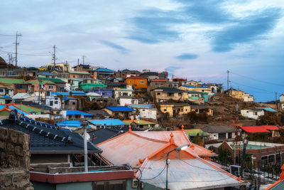 Seosandong borimadang sihwa alley view taken during sunset hours. with old colorful houses 