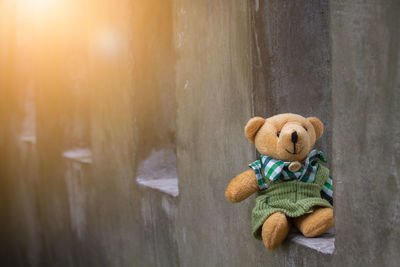 Close-up of stuffed toy on wall