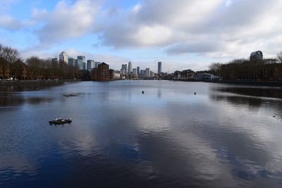 View of river with city in background