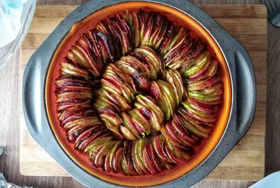 High angle view of fruits in bowl on table