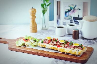 Close-up of breakfast served on table