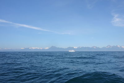 Scenic view of sea against blue sky