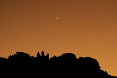 Silhouette people against clear sky at sunset