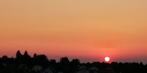 Silhouette trees against orange sky