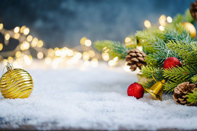 Close-up of christmas decorations on table