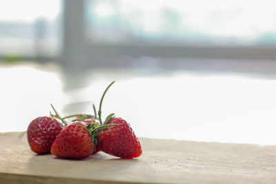 Close-up of strawberries on table