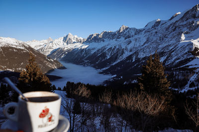 Scenic view of snowcapped mountains against sky