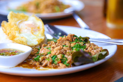 Close-up of meal served in plate