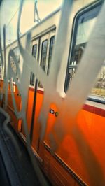 Close-up of train on railroad station platform