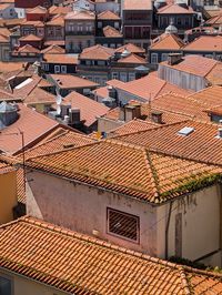 High angle view of houses in town