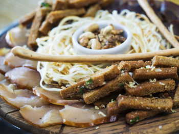 Close-up of food served in plate