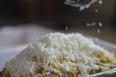 Close-up of ice cream in plate on table