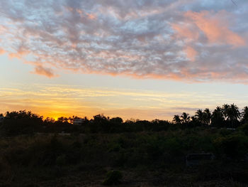 Scenic view of field against sky during sunset