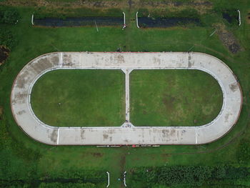 High angle view of soccer field