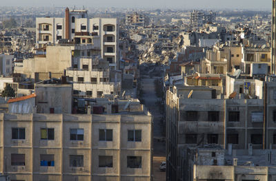 High angle view of buildings in city