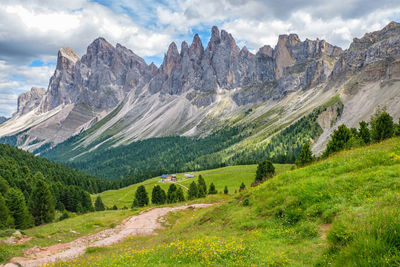 Scenic view of landscape and mountains against sky