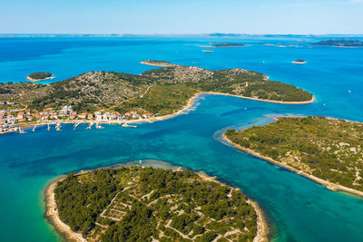 The aerial view of the islets, murter island in croatia