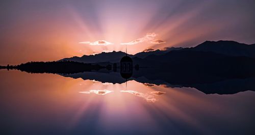 Scenic view of lake against sky during sunset