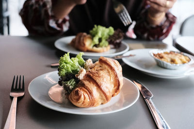 High angle view of breakfast served on table