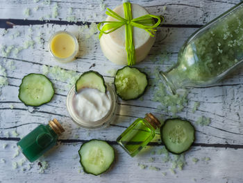 High angle view of fruits on table