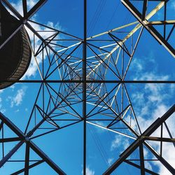 Low angle view of electricity pylon against sky