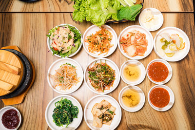 High angle view of food on table