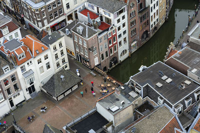 High angle view of buildings in city