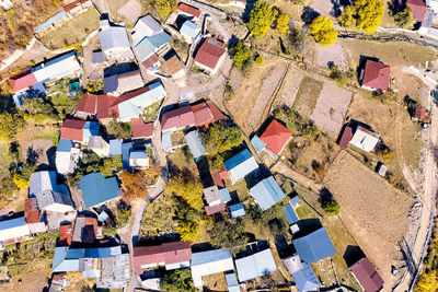 High angle view of houses in city