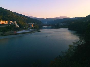 Scenic view of river and mountains