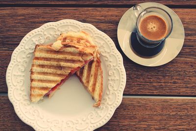 High angle view of breakfast on table