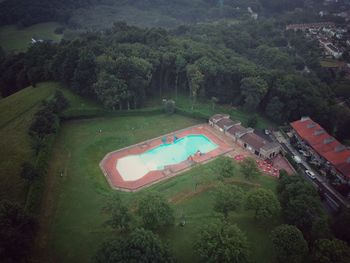 High angle view of green landscape