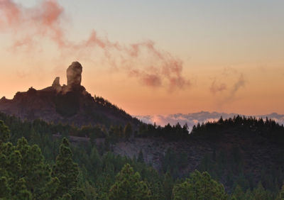 Scenic view of mountains against sky during sunset