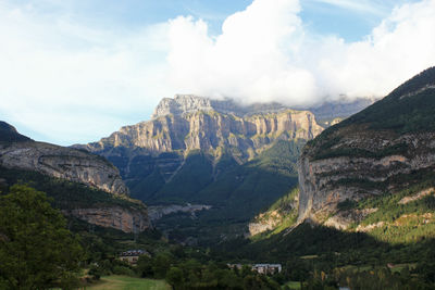 Panoramic view of landscape and mountains against sky