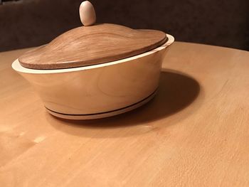 High angle view of bowl on table