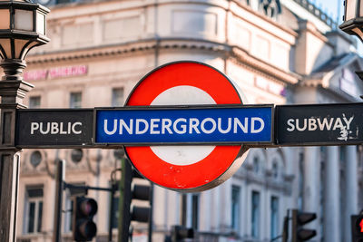 London underground sign located in the city center.