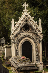 Low angle view of historical building at cemetery