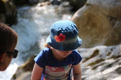 Close-up of girl wearing hat