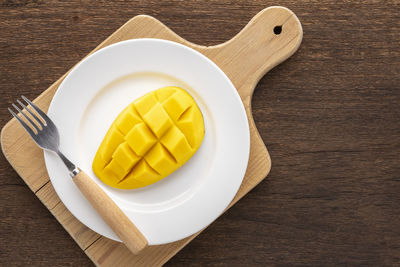 High angle view of dessert in plate on table