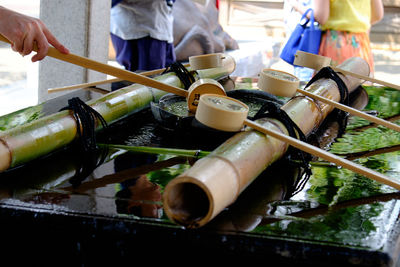 Close-up of man preparing food