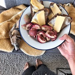 High angle view of man having breakfast