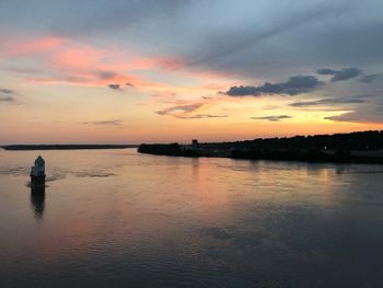 Scenic view of lake against sky during sunset