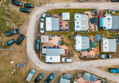 High angle view of trailer park